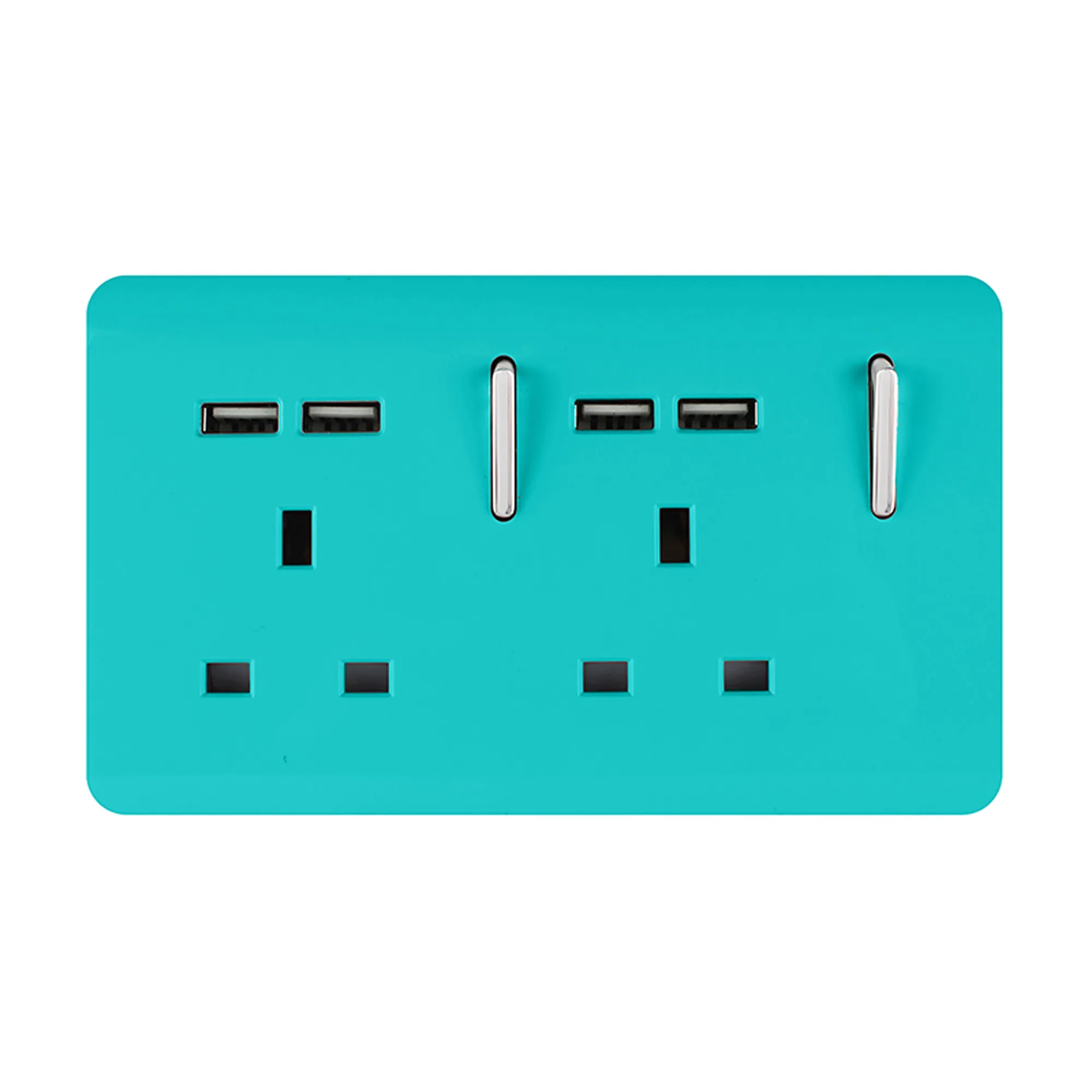 ART-SKT213USBBT  2 Gang 13Amp Switched Double Socket With 4X 2.1Mah USB Bright Teal